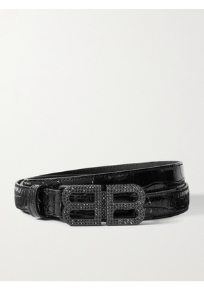 Balenciaga - Bb Hourglass Crystal-embellished Croc-effect Leather Belt - Black - 75,80,85,90,95