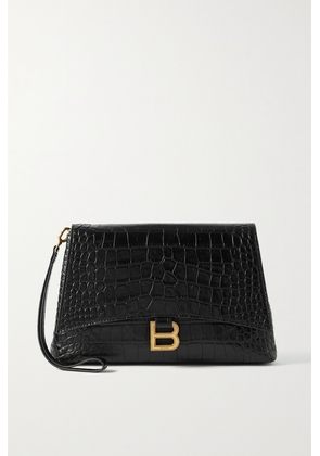 Balenciaga - Logo-embellished Croc-effect Leather Clutch - Black - One size