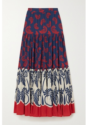La DoubleJ - Tiered Printed Cotton And Silk-blend Maxi Skirt - Blue - xx small,x small,small,medium,large,x large,xx large