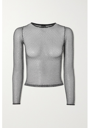 Balenciaga - Crystal-embellished Stretch-mesh Top - Black - S