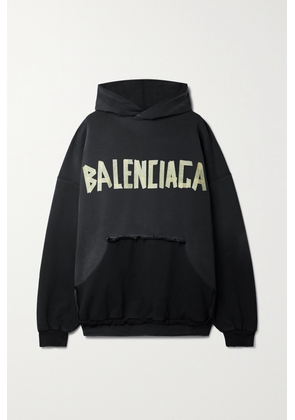 Balenciaga - Oversized Distressed Printed Cotton-jersey Hoodie - Black - 1,2,3,4
