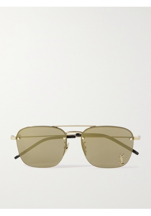 SAINT LAURENT Eyewear - Embellished Aviator-style Gold-tone Sunglasses - Metallic - One size
