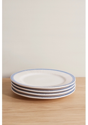 Soho Home - Claudine Set Of Four Striped Ceramic Dinner Plates - Blue - One size