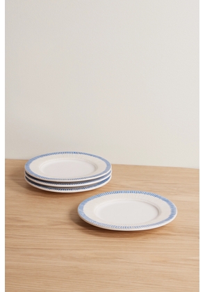 Soho Home - Claudine Set Of Four Striped Ceramic Side Plates - Blue - One size