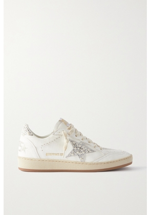 Golden Goose - Ball Star Shearling-lined Embellished Distressed Leather Sneakers - White - IT35,IT36,IT37,IT38,IT39,IT40,IT41