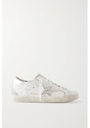 Golden Goose - Super-star Embellished Distressed Suede-trimmed Leather Sneakers - White - IT35,IT36,IT37,IT38,IT39,IT40,IT41
