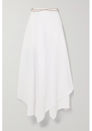 Caravana - + Net Sustain Kuyay Asymmetric Leather-trimmed Cotton-gauze Midi Skirt - Off-white - One size