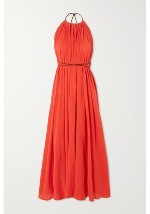 Caravana - + Net Sustain Allin Leather-trimmed Cotton-gauze Maxi Dress - Red - One size