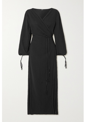 Caravana - + Net Sustain Cahkiy Belted Wrap-effect Cotton-gauze Maxi Dress - Black - One size