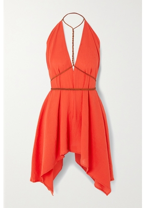 Caravana - + Net Sustain Yatzil Leather-trimmed Cotton-gauze Mini Dress - Red - One size