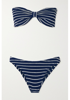 Hunza G - + Net Sustain Jean Twist-front Striped Seersucker Bandeau Bikini - Blue - One size