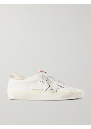 Golden Goose - Superstar Distressed Embroidered Textured-leather Sneakers - White - IT35,IT36,IT37,IT38,IT39,IT40,IT41,IT42