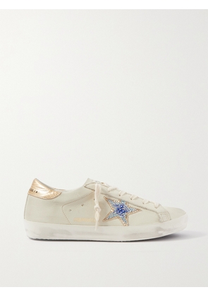 Golden Goose - Superstar Crystal-embellished Distressed Leather Sneakers - Off-white - IT35,IT36,IT37,IT38,IT39,IT40,IT41,IT42