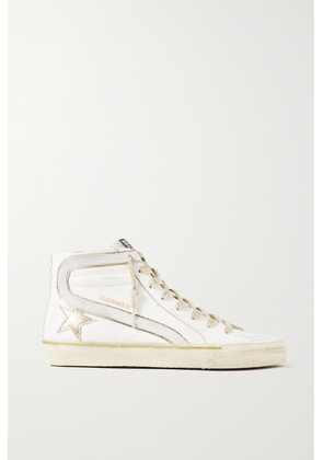 Golden Goose - Slide Distressed Suede And Metallic-trimmed Leather High-top Sneakers - White - IT35,IT36,IT37,IT38,IT39,IT40,IT41,IT42