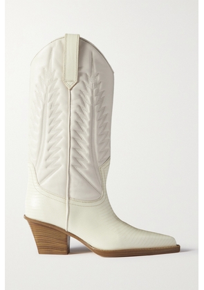 Paris Texas - Rosario Embroidered Textured And Croc-effect Leather Cowboy Boots - Off-white - IT36,IT36.5,IT37,IT37.5,IT38,IT38.5,IT39,IT39.5,IT40,IT40.5,IT41,IT41.5,IT42