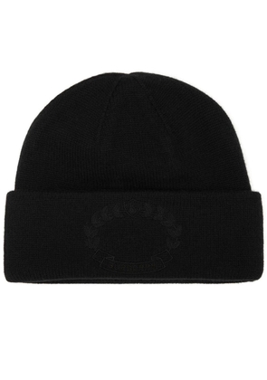 Burberry logo crest embroidery knitted cashmere beanie - Black