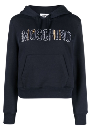 Moschino embroidered-logo cotton hoodie - Blue