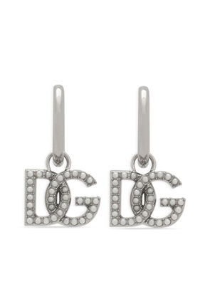 Dolce & Gabbana logo-pendant pearl-embellished earrings - Grey