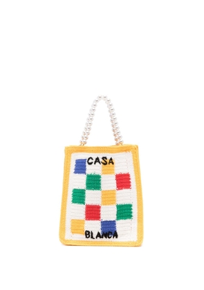 Casablanca checked crochet-knit tote bag - White