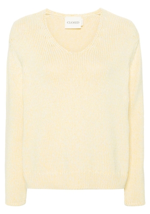 Closed V-neck organic cotton jumper - Yellow