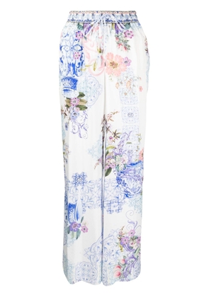 Camilla graphic-print silk trousers - White