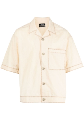 FIVE CM contrast-stitching short-sleeved cotton shirt - Neutrals