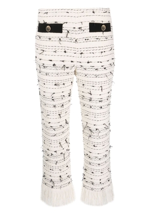 LIU JO fringed-edge tweed trousers - White