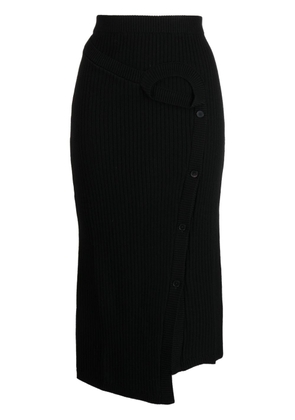 Feng Chen Wang ribbed-knit wool midi skirt - Black