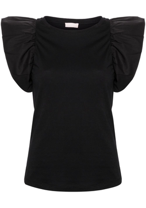 LIU JO pleated-sleeves cotton T-shirt - Black