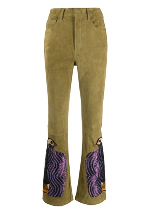 PAULA motif-embroidered flared trousers - Green