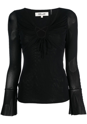DVF Diane von Furstenberg lace-detail long-sleeve blouse - Black