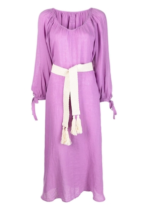 120% Lino belted linen midi dress - Purple