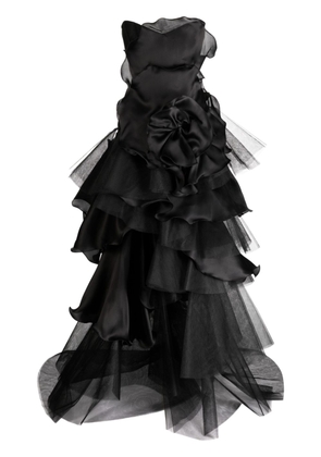 Marchesa strapless tiered tulle gown - Black