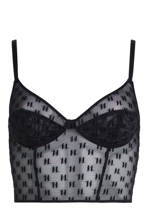 Karl Lagerfeld monogram-flocked bustier bra - Black