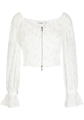 b+ab floral-embroidery zipped blouse - White