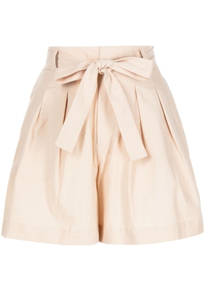 tout a coup belted pleated cotton shorts - Neutrals