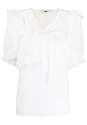 b+ab seersucker-texture ruffled blouse - White