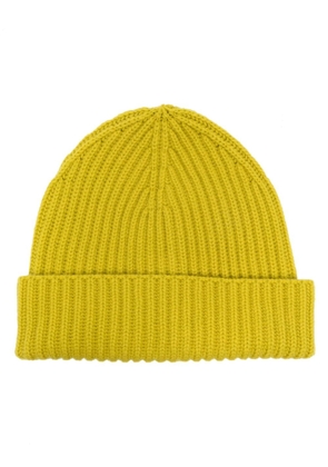 Moorer logo-tag knitted cashmere beanie - Yellow