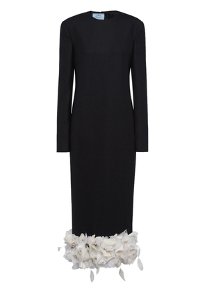 Prada floral-appliqué wool midi dress - Black