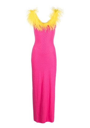 Chiara Ferragni feather-trim off-shoulder maxi dress - Pink
