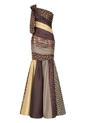 Moschino patchwork-design one-shoulder dress - Brown