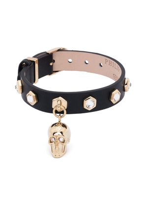 Philipp Plein skull-charm leather bracelet - Gold