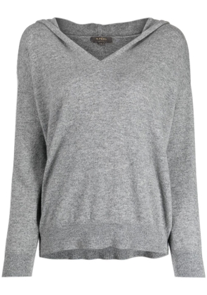 N.Peal V-neck fine-knit hooded top - Grey