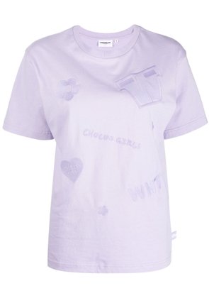 CHOCOOLATE embroidered-slogan cotton T-shirt - Purple