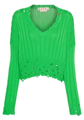 Marni distressed-finish cotton jumper - Green