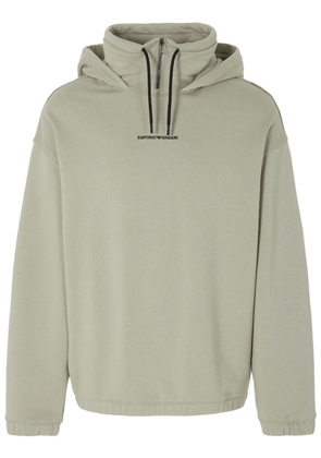 Emporio Armani logo-print half-zip cotton hoodie - Green