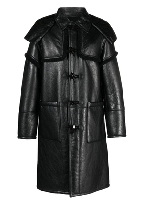 Roberto Cavalli smooth-grain leather duffle coat - Black