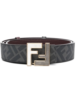 FENDI FF logo-plaque leather belt - Black