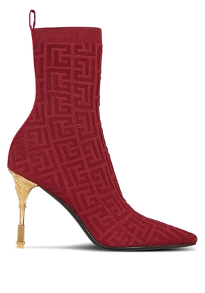Balmain Moneta-monogram 95mm knit ankle boots - Red