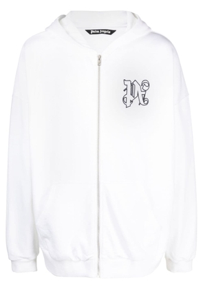 Palm Angels monogram-embroidered cotton hoodie - White